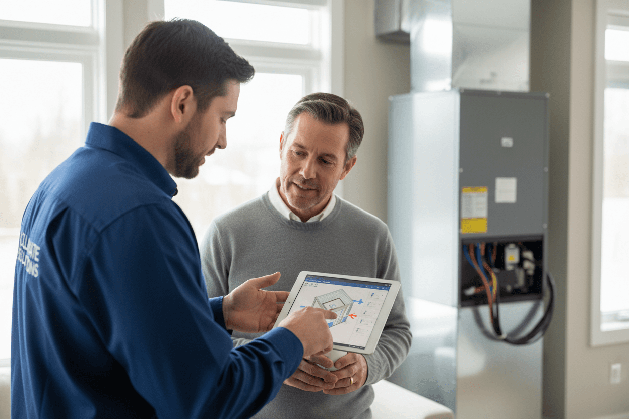 Technician communicating with customer using technology